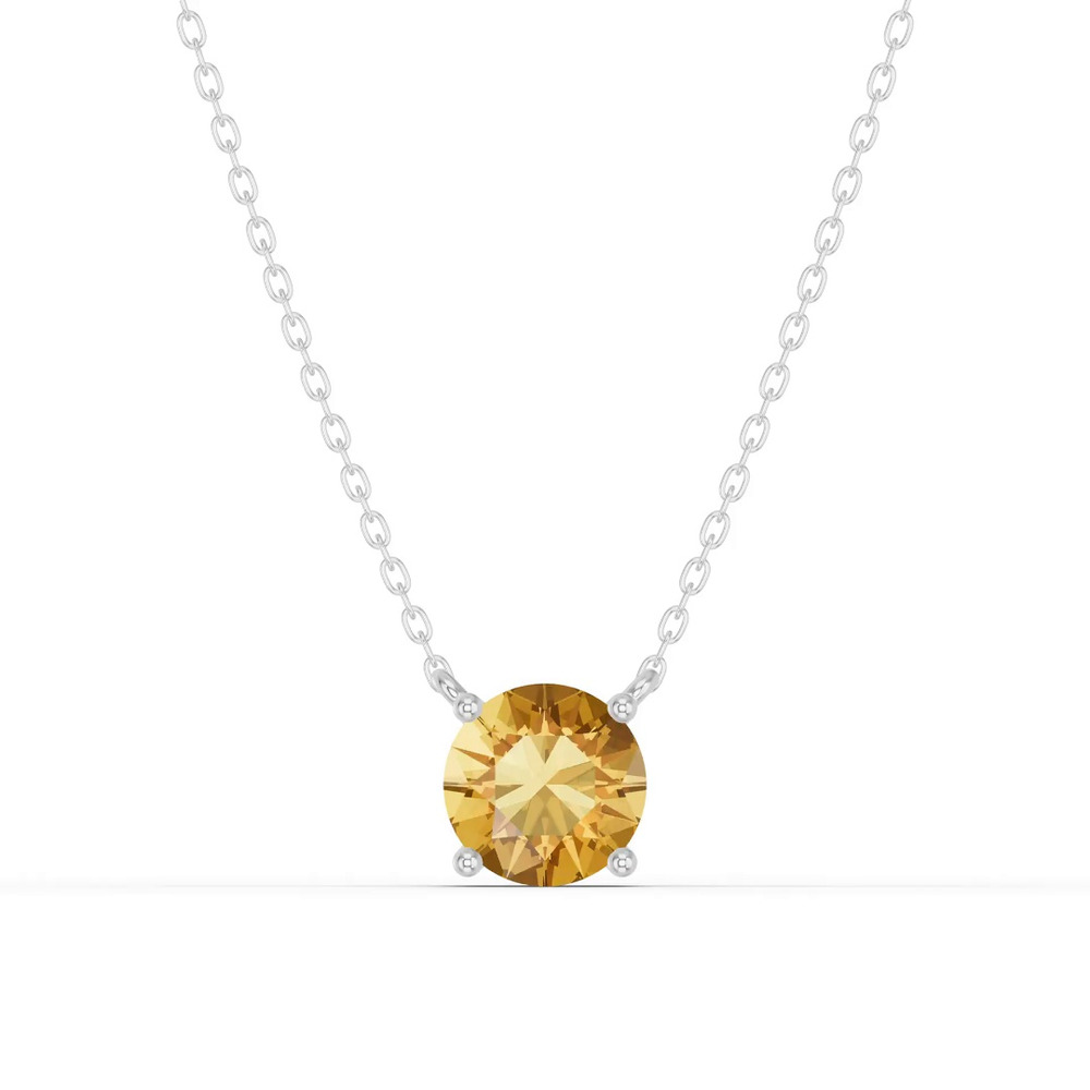 360 degree view of Round Citrine Solitaire Silver Necklace