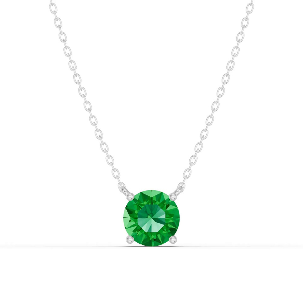 360 degree view of Round Emerald Solitaire Silver Necklace