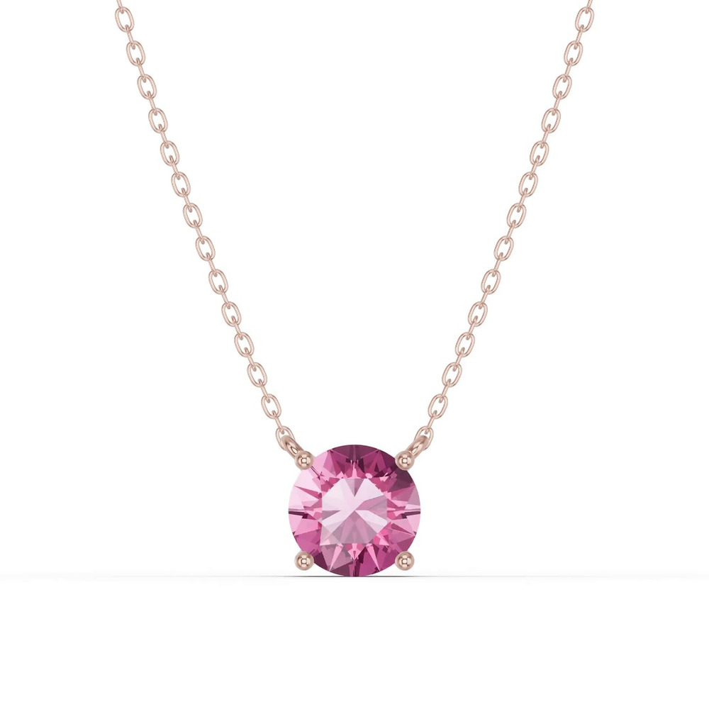 360 degree view of Round Pink Tourmaline Solitaire Necklace