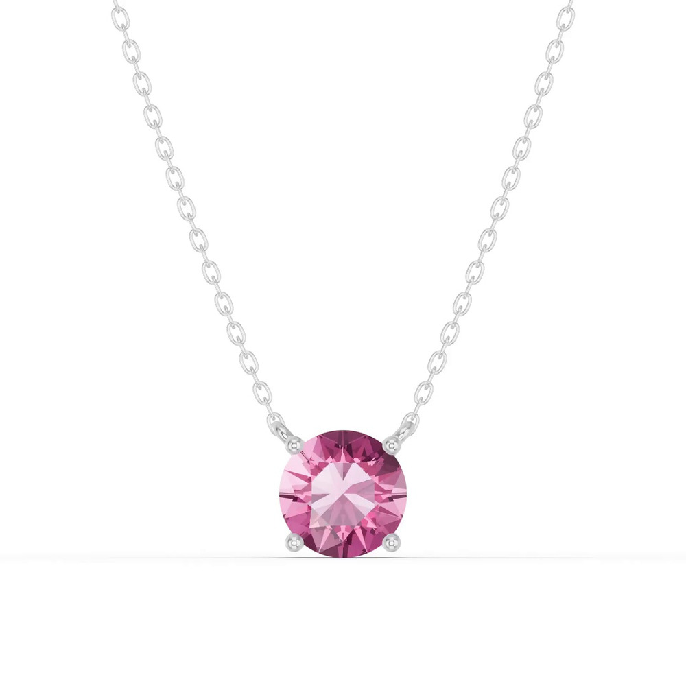 360 degree view of Round Pink Tourmaline Solitaire Necklace