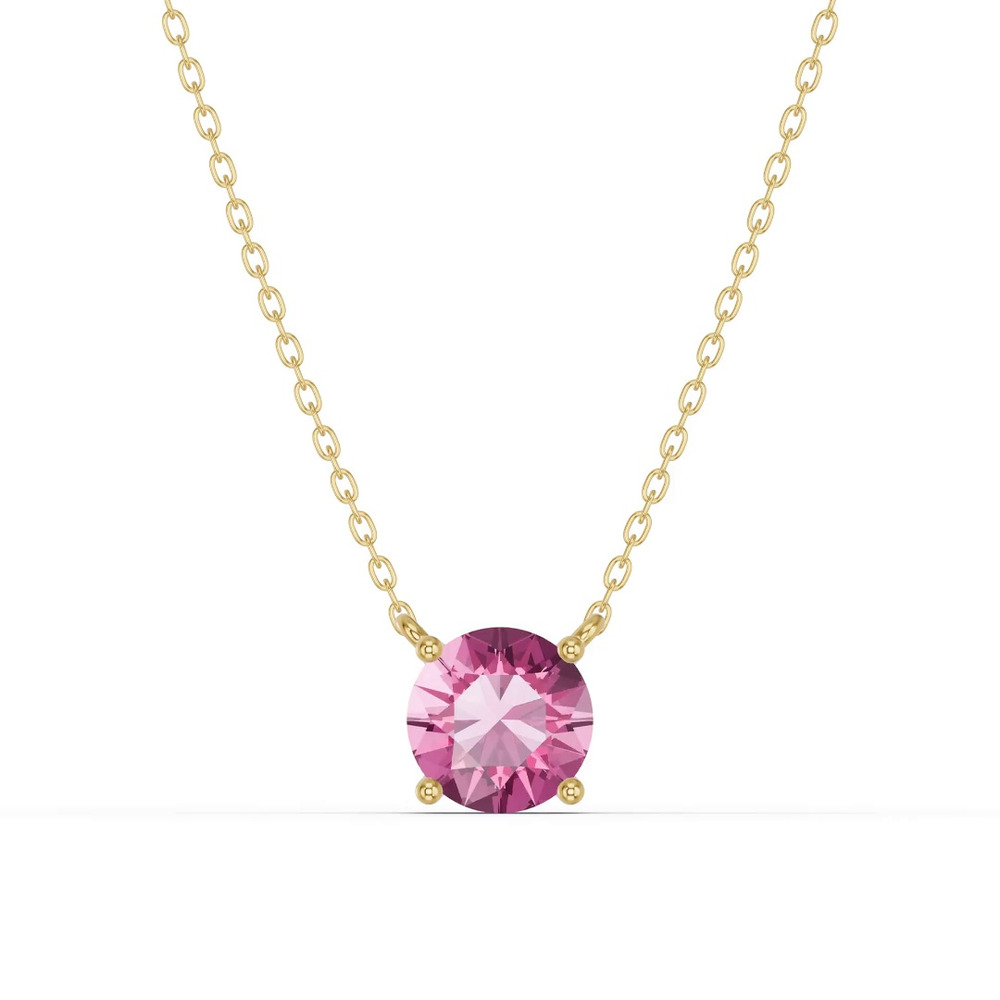 360 degree view of Round Pink Tourmaline Solitaire Necklace