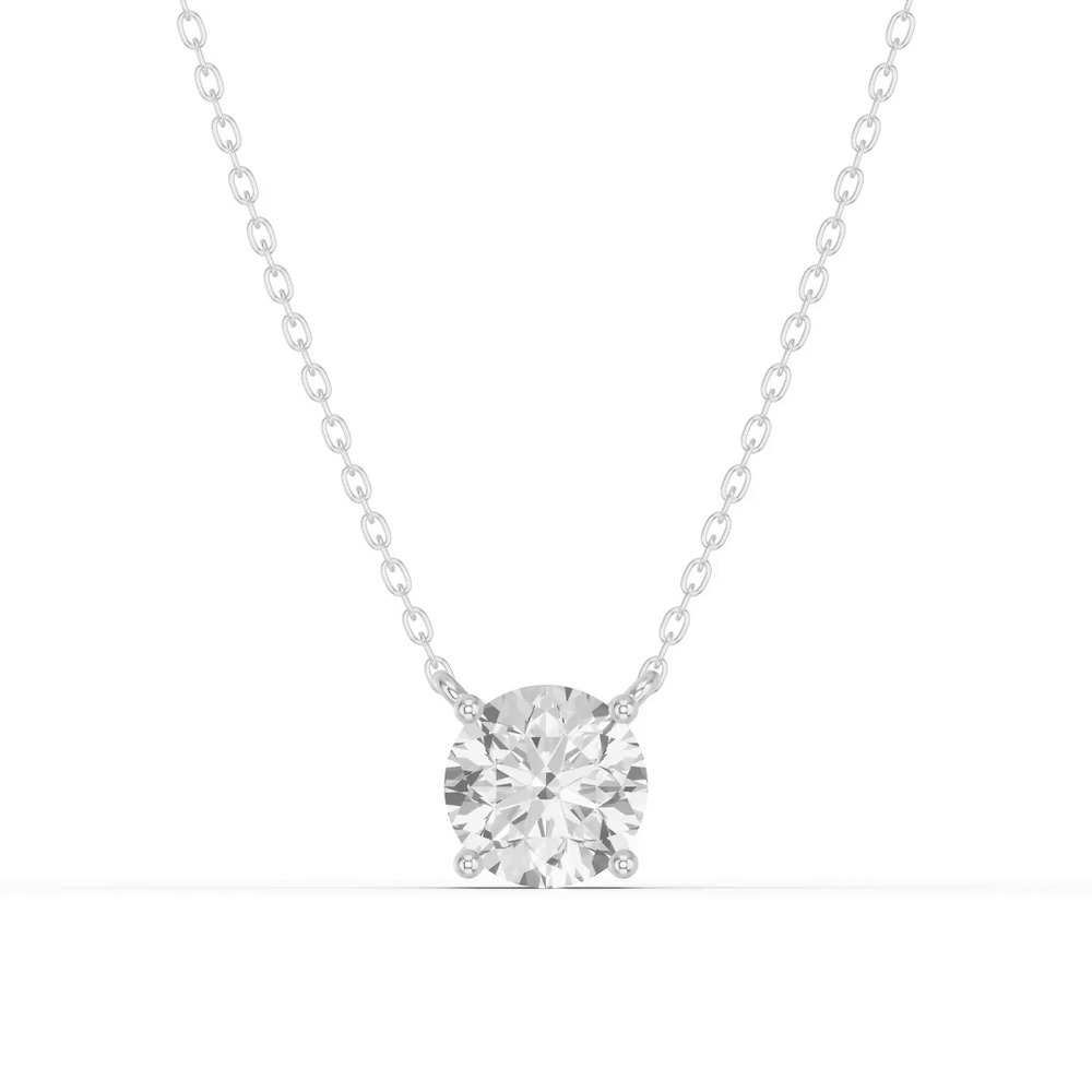 360 degree view of Round Lab Diamond Solitaire Silver Necklace