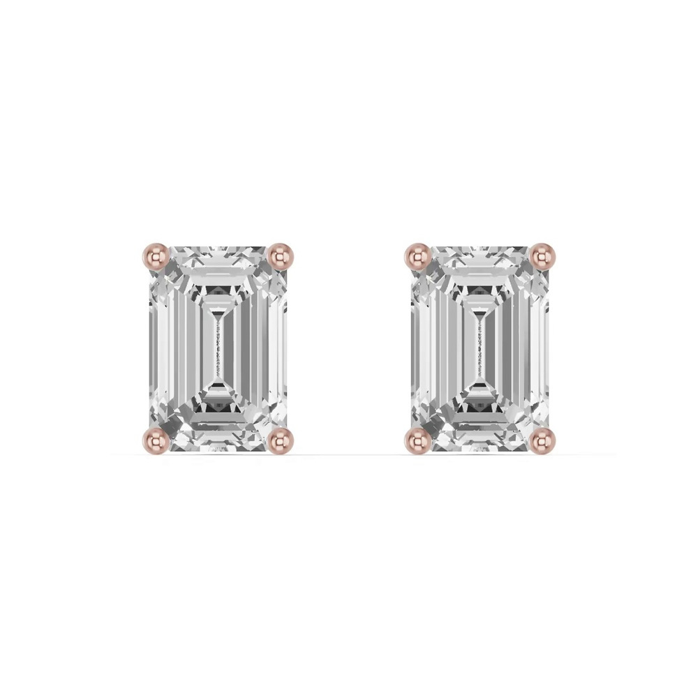 360 degree view of Emerald-Cut Lab Diamond Stud Earrings