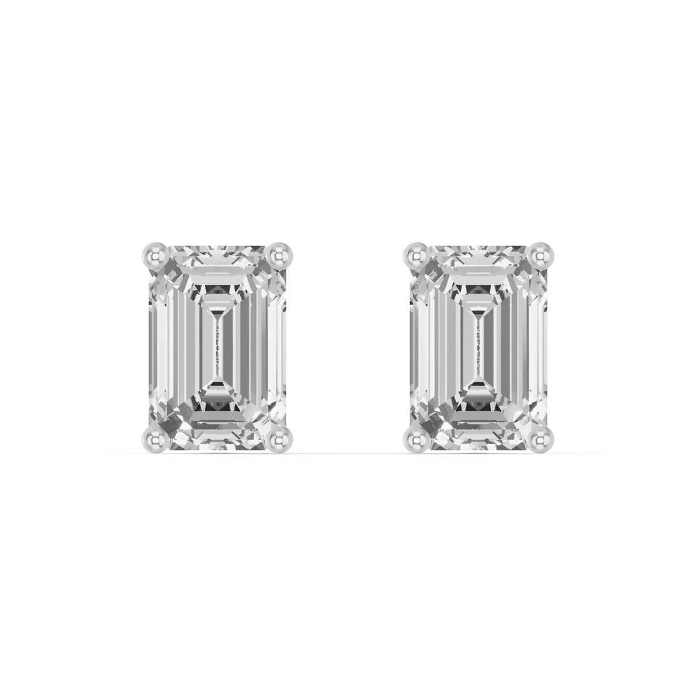 360 degree view of Emerald-Cut Lab Diamond Stud Earrings