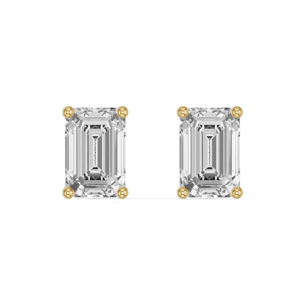 360 degree view of Emerald-Cut Lab Diamond Stud Earrings