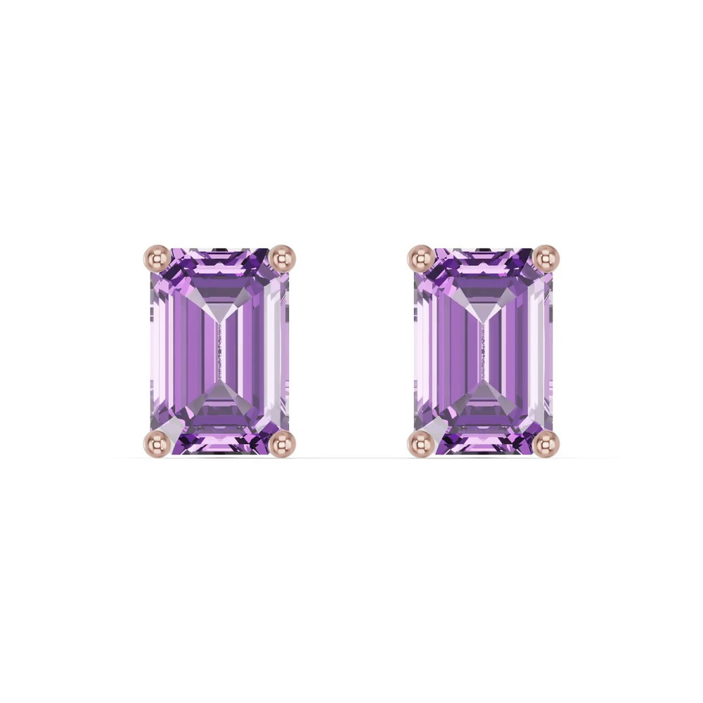 360 degree view of Emerald-Cut Amethyst Stud Earrings
