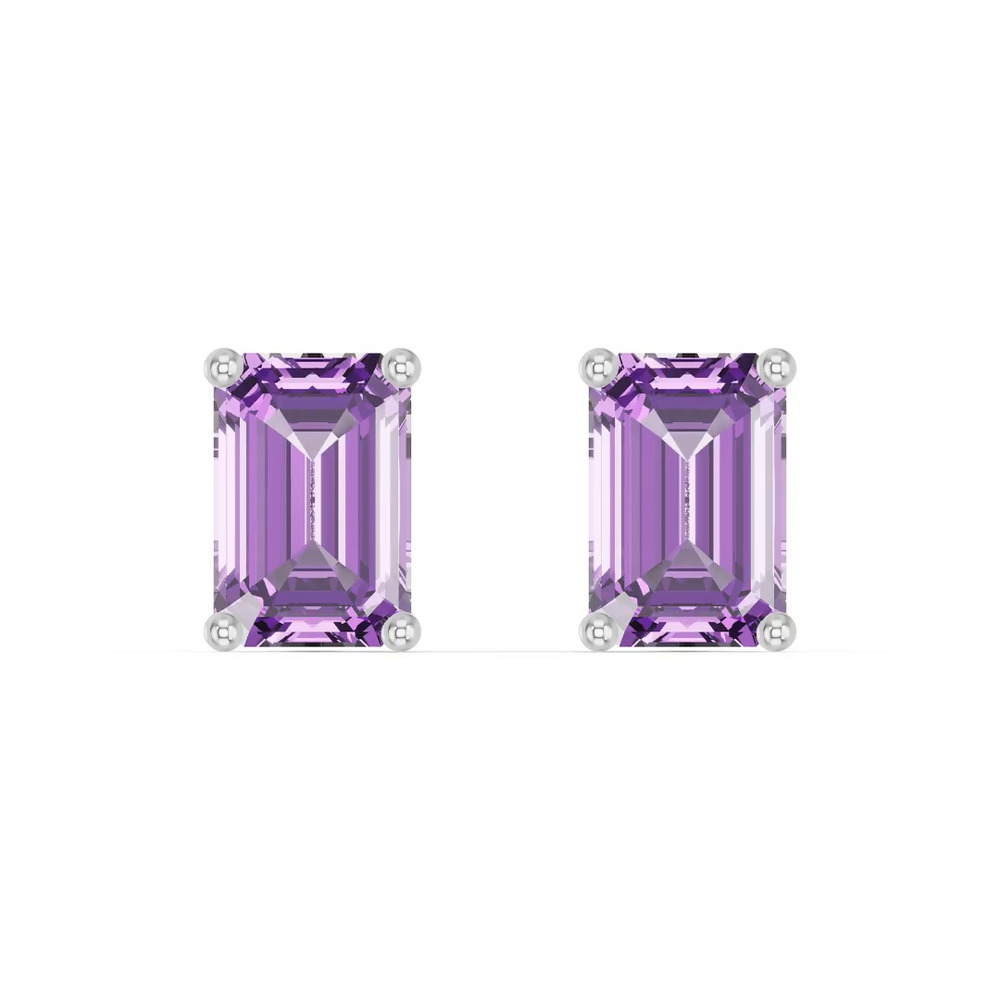 360 degree view of Emerald-Cut Amethyst Stud Earrings