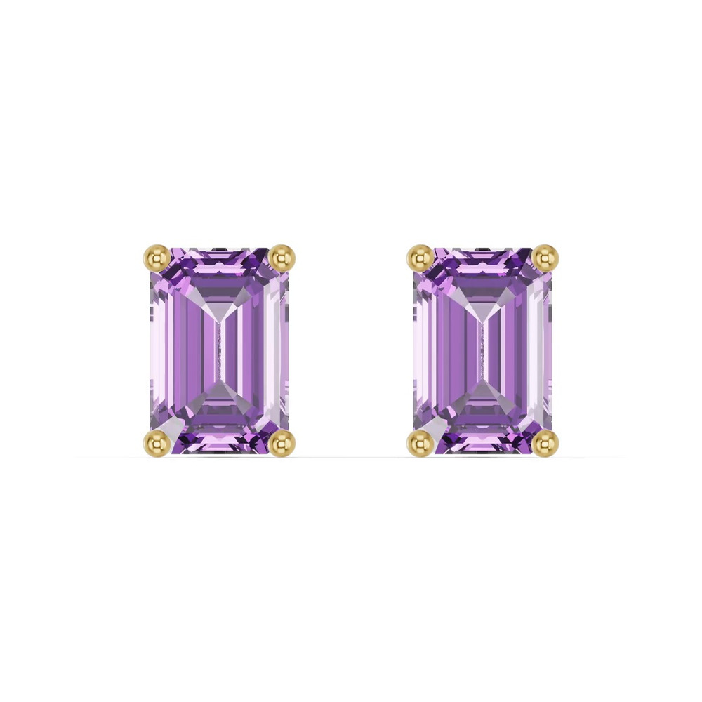 360 degree view of Emerald-Cut Amethyst Stud Earrings