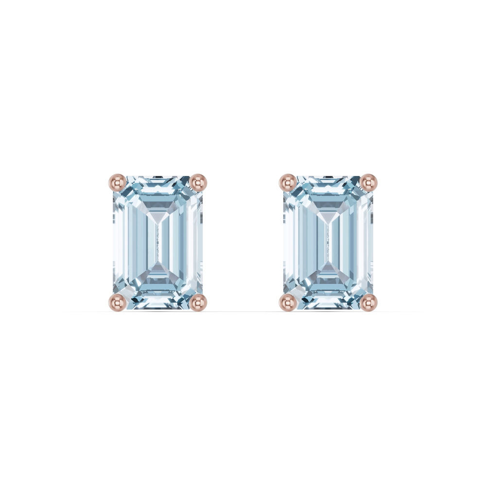 360 degree view of Emerald-Cut Aquamarine Stud Earrings