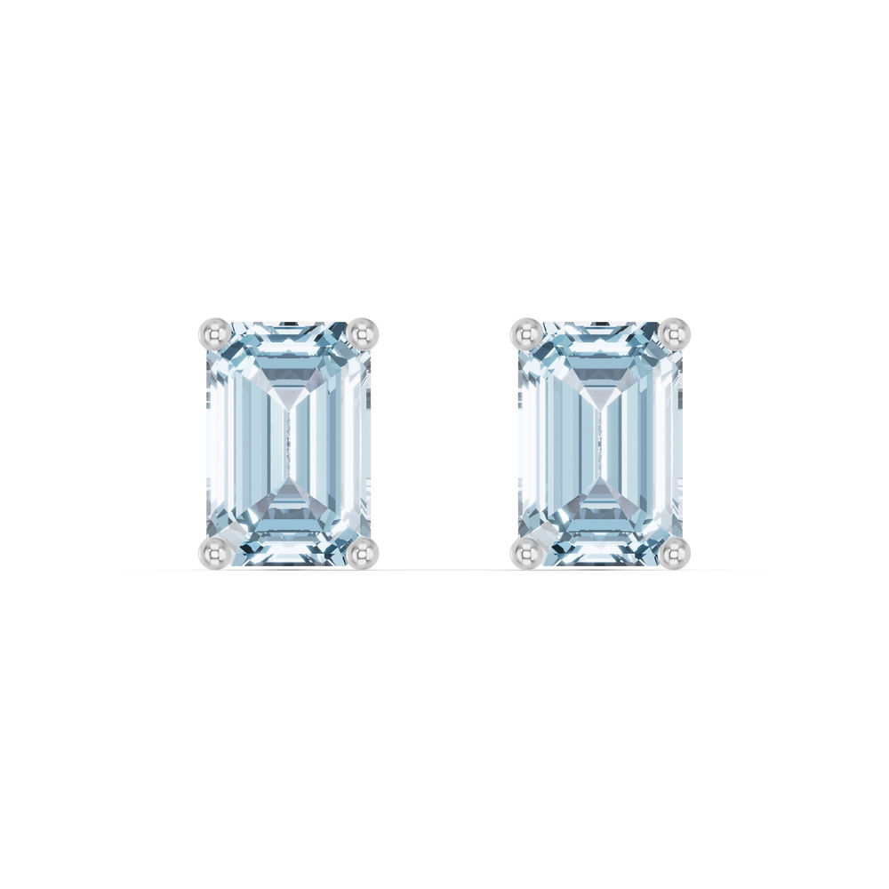 360 degree view of Emerald-Cut Aquamarine Stud Earrings