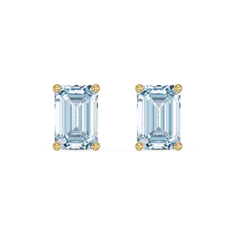 360 degree view of Emerald-Cut Aquamarine Stud Earrings