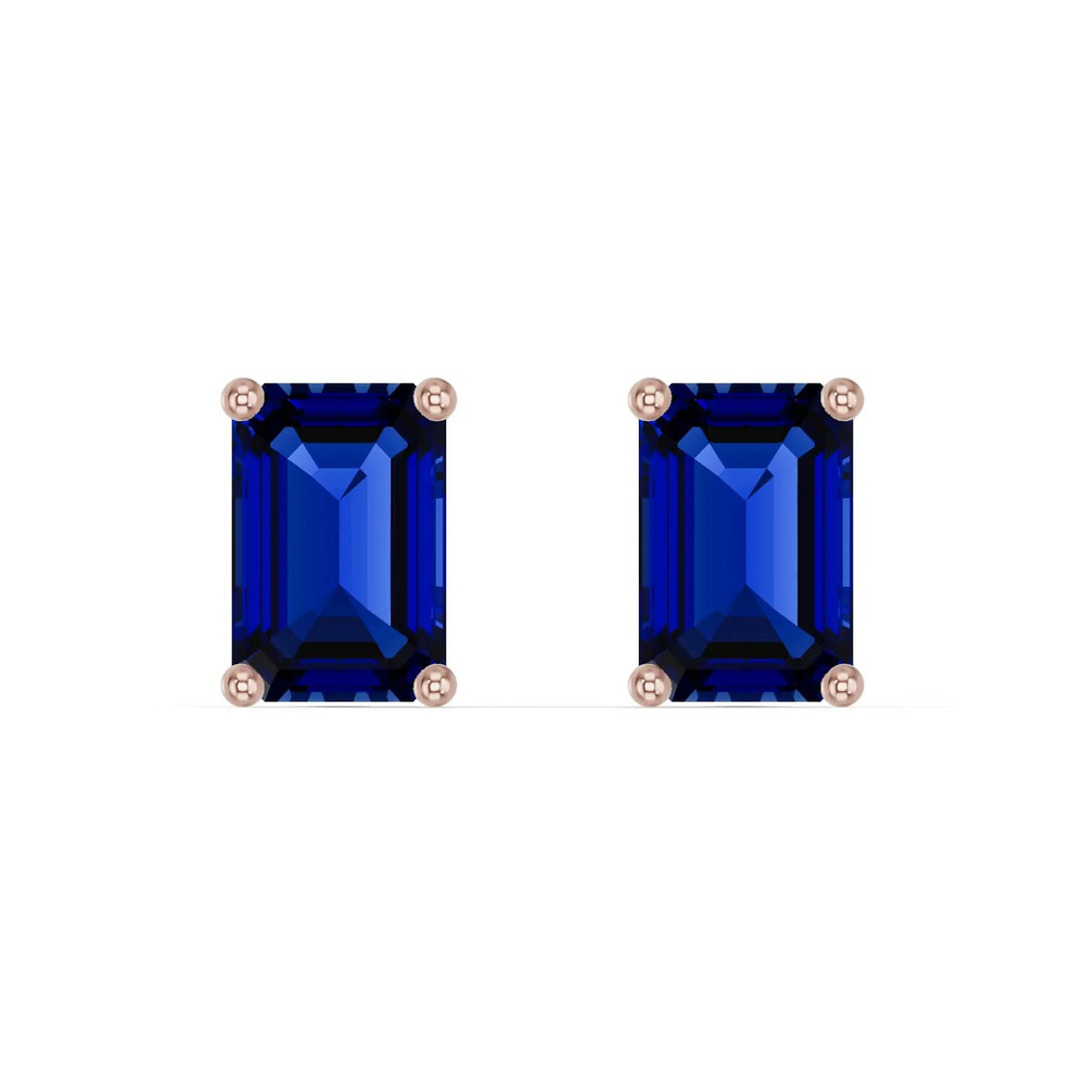 360 degree view of Emerald-Cut Sapphire Stud Earrings