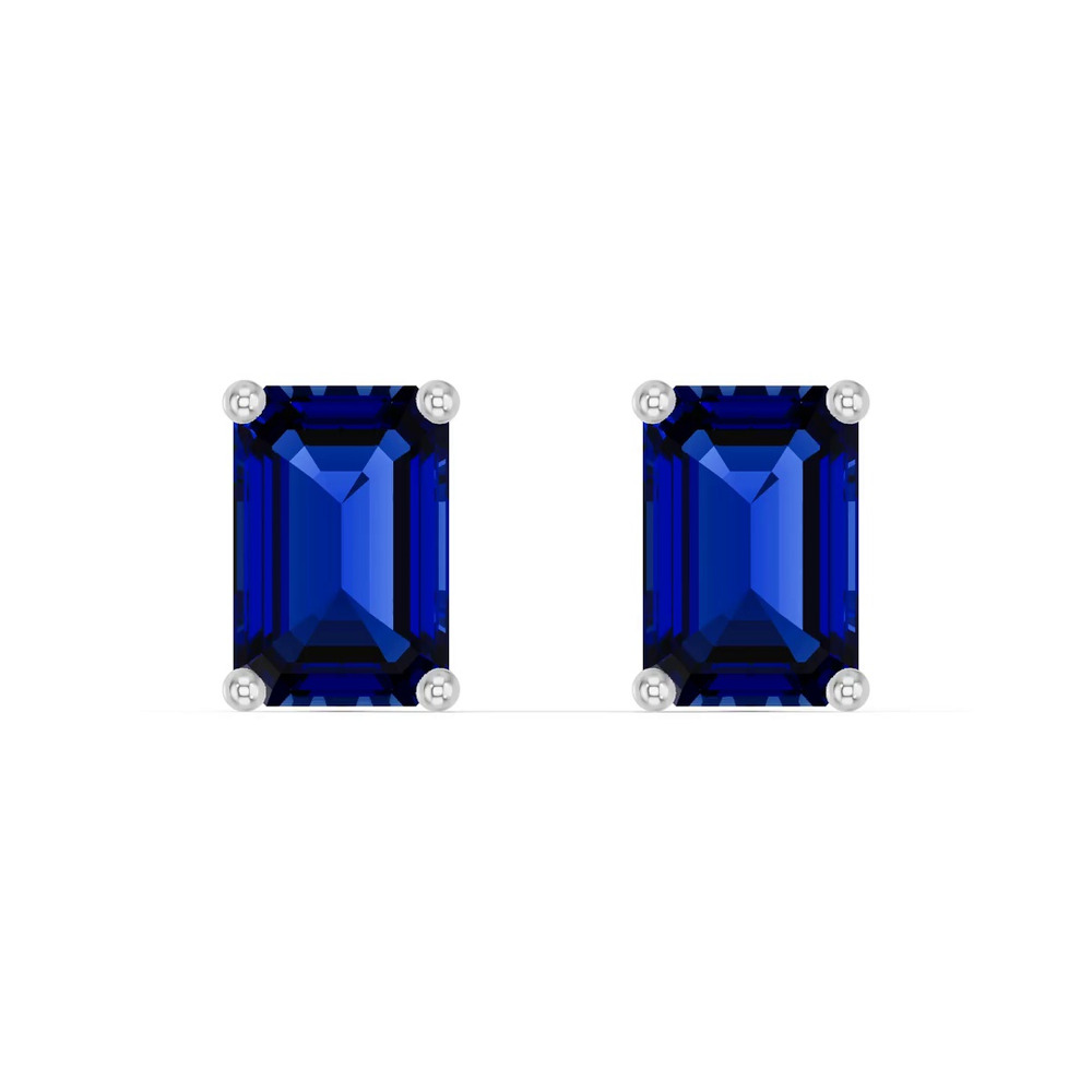 360 degree view of Emerald-Cut Sapphire Silver Stud Earrings