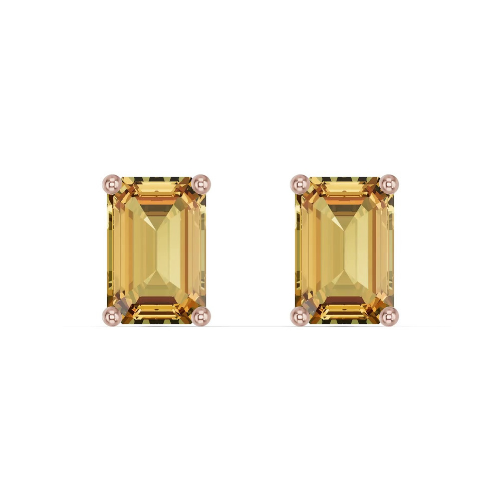 360 degree view of Emerald-Cut Citrine Stud Earrings