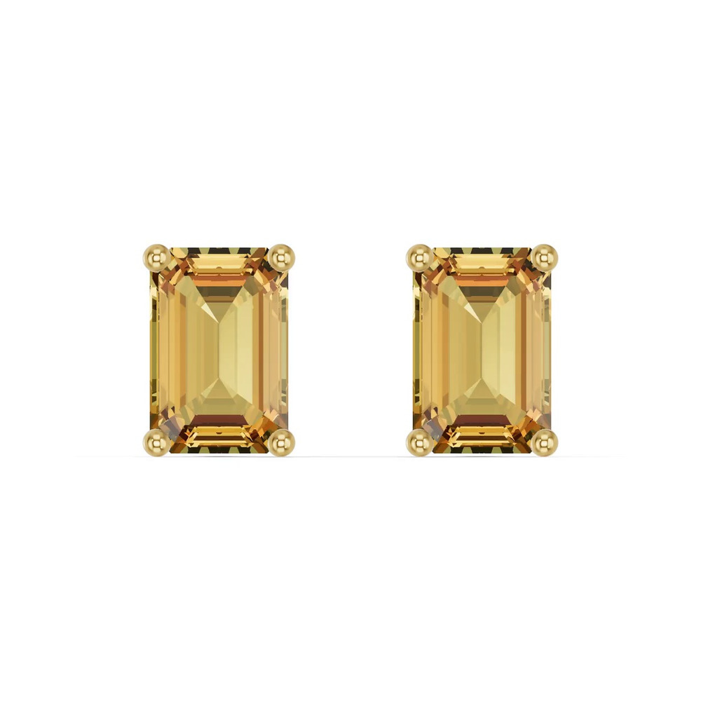 360 degree view of Emerald-Cut Citrine Stud Earrings