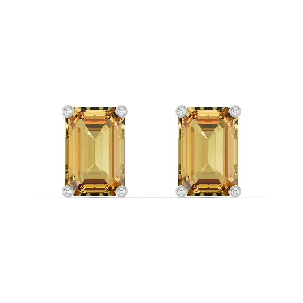 360 degree view of Emerald-Cut Citrine Silver Stud Earrings