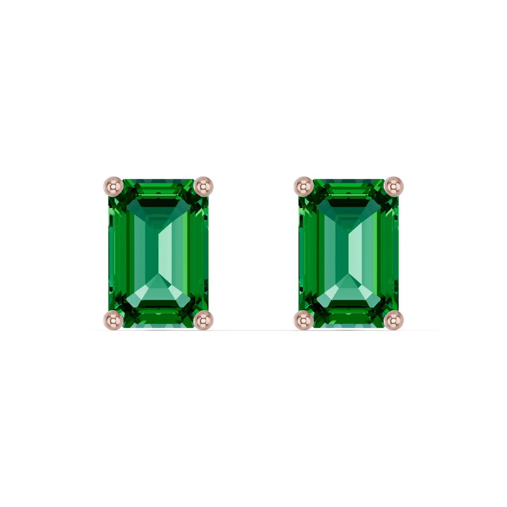 360 degree view of Emerald-Cut Emerald Stud Earrings