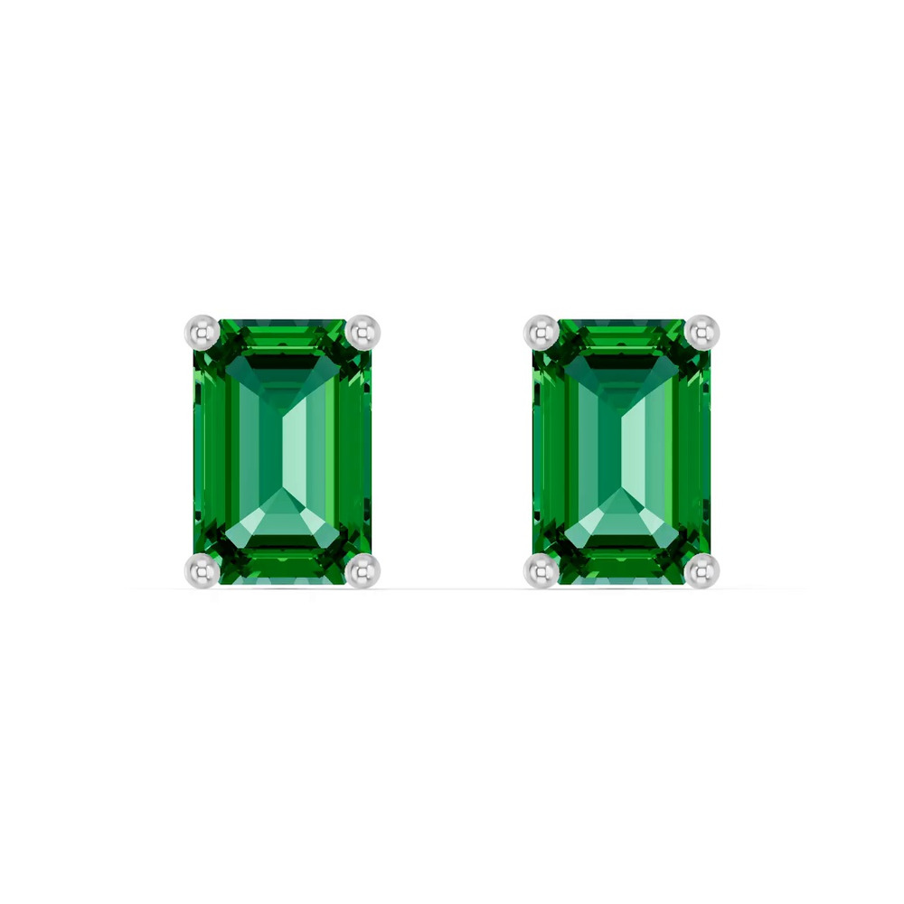 360 degree view of Emerald-Cut Emerald Stud Earrings