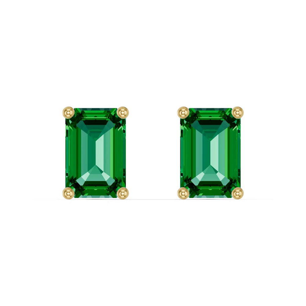 360 degree view of Emerald-Cut Emerald Stud Earrings