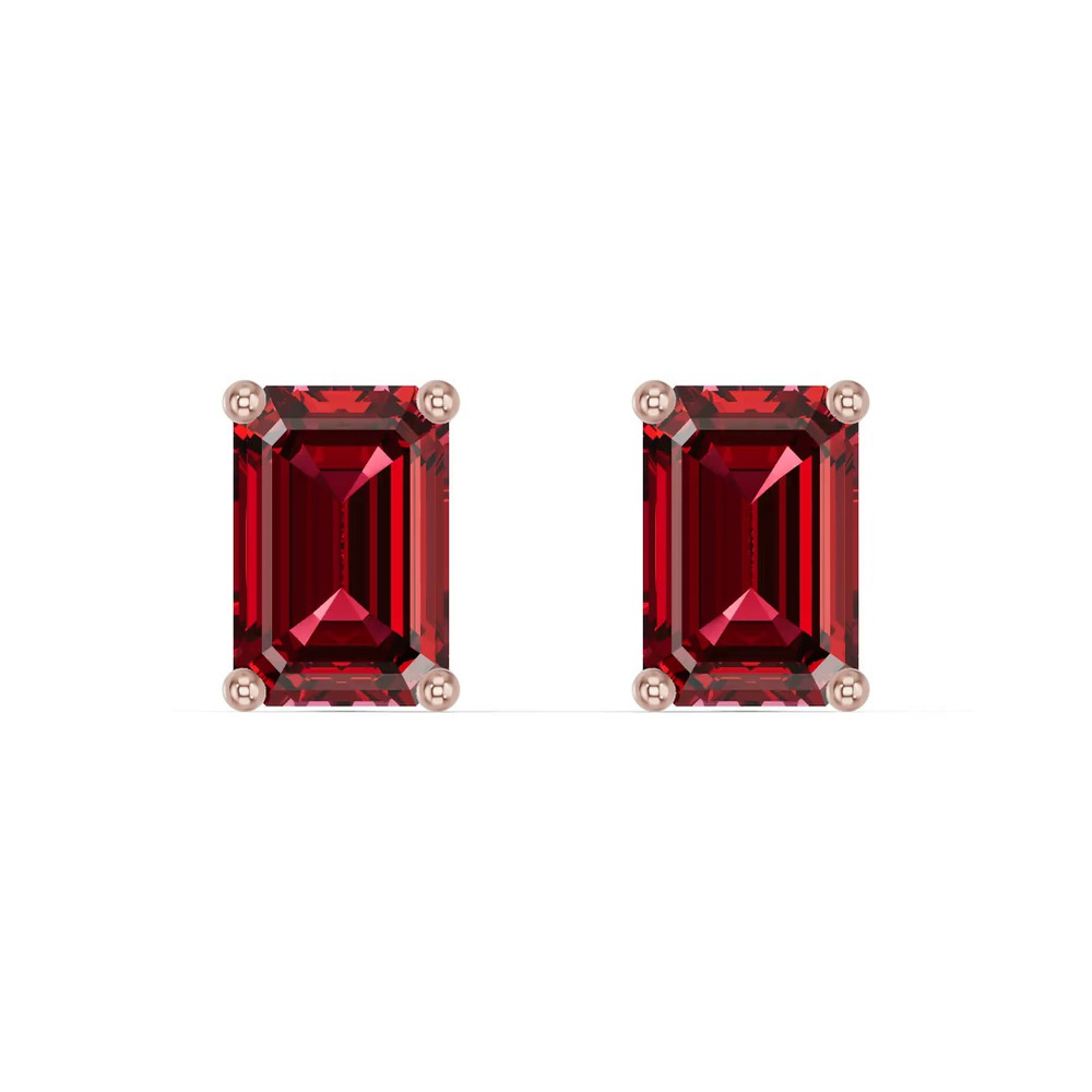 360 degree view of Emerald-Cut Garnet Stud Earrings