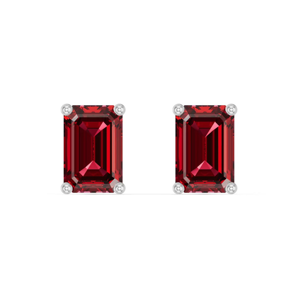 360 degree view of Emerald-Cut Garnet Silver Stud Earrings