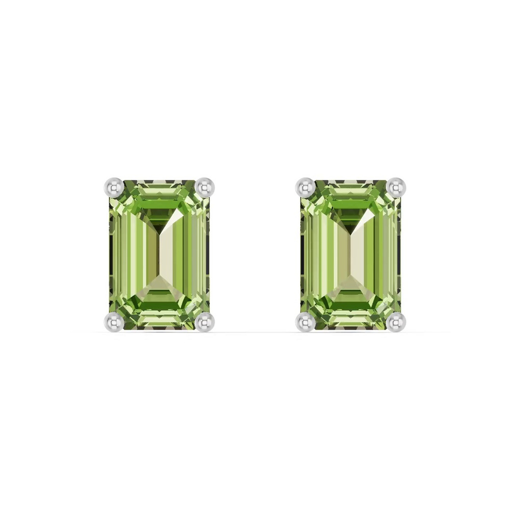 360 degree view of Emerald-Cut Peridot Silver Stud Earrings