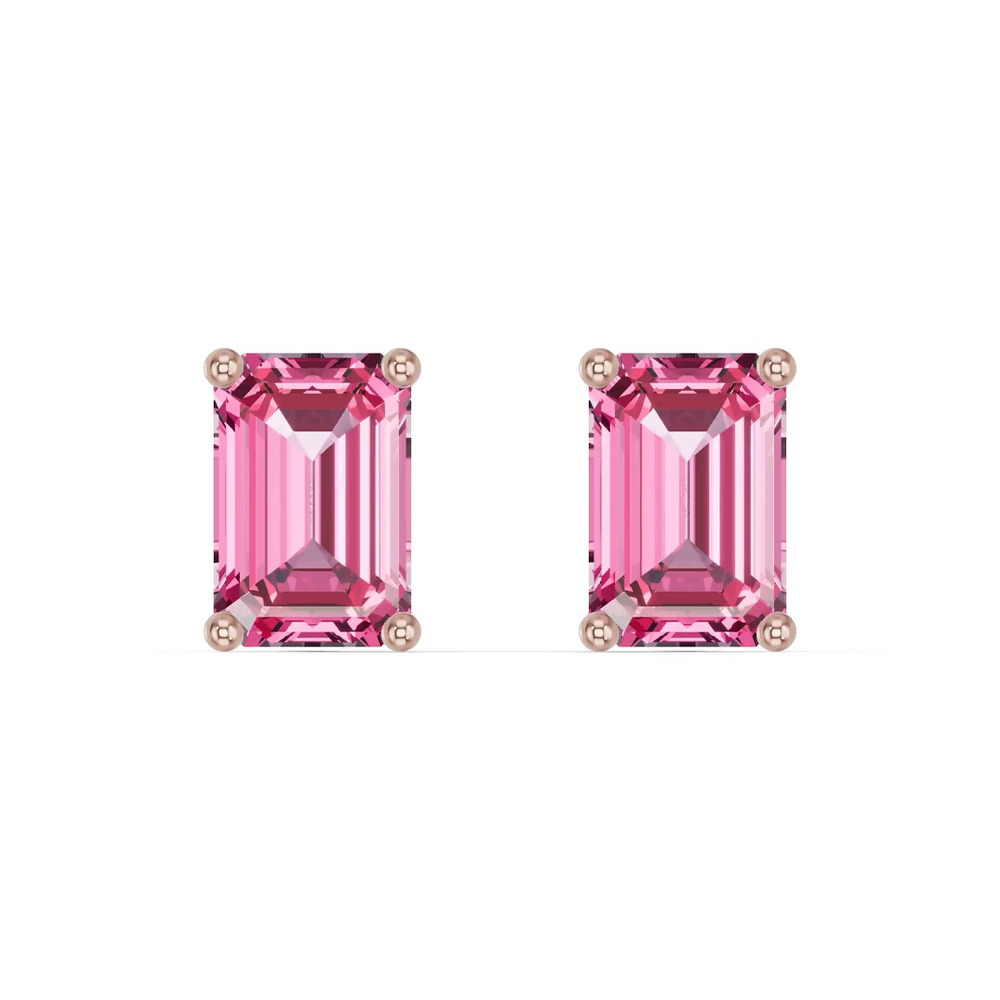 360 degree view of Emerald-Cut Pink Tourmaline Stud Earrings