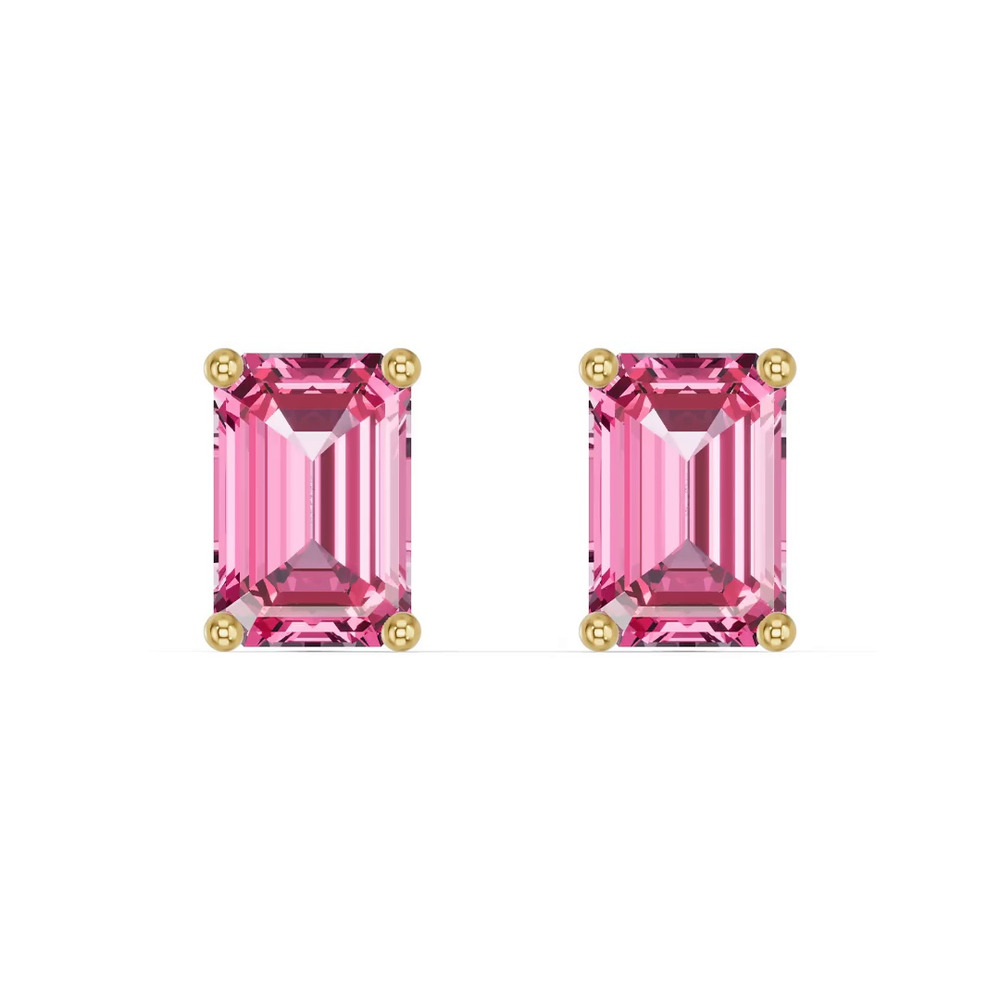 360 degree view of Emerald-Cut Pink Tourmaline Stud Earrings