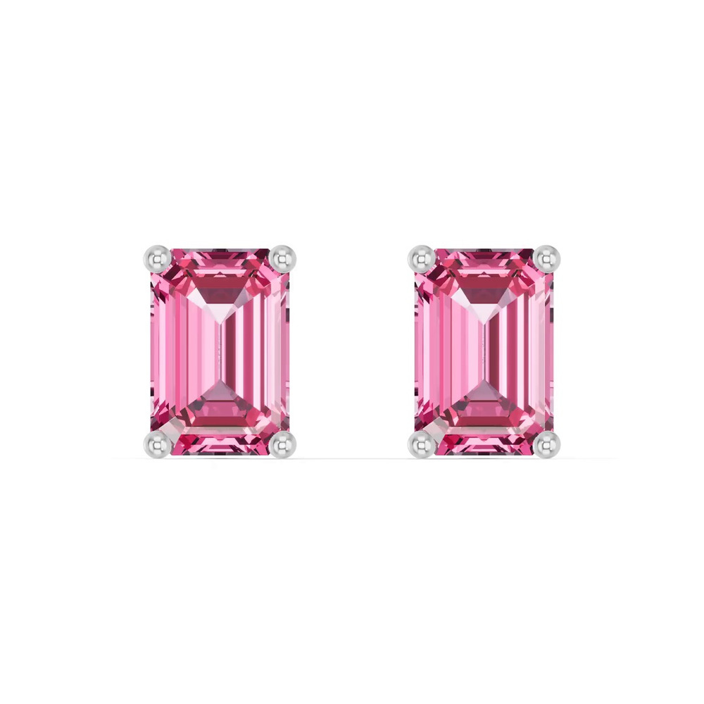 360 degree view of Emerald-Cut Pink Tourmaline Silver Stud Earrings