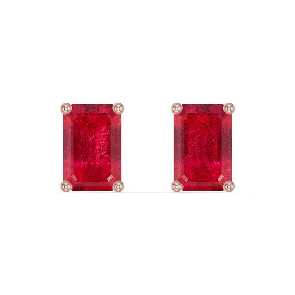 360 degree view of Emerald-Cut Ruby Stud Earrings