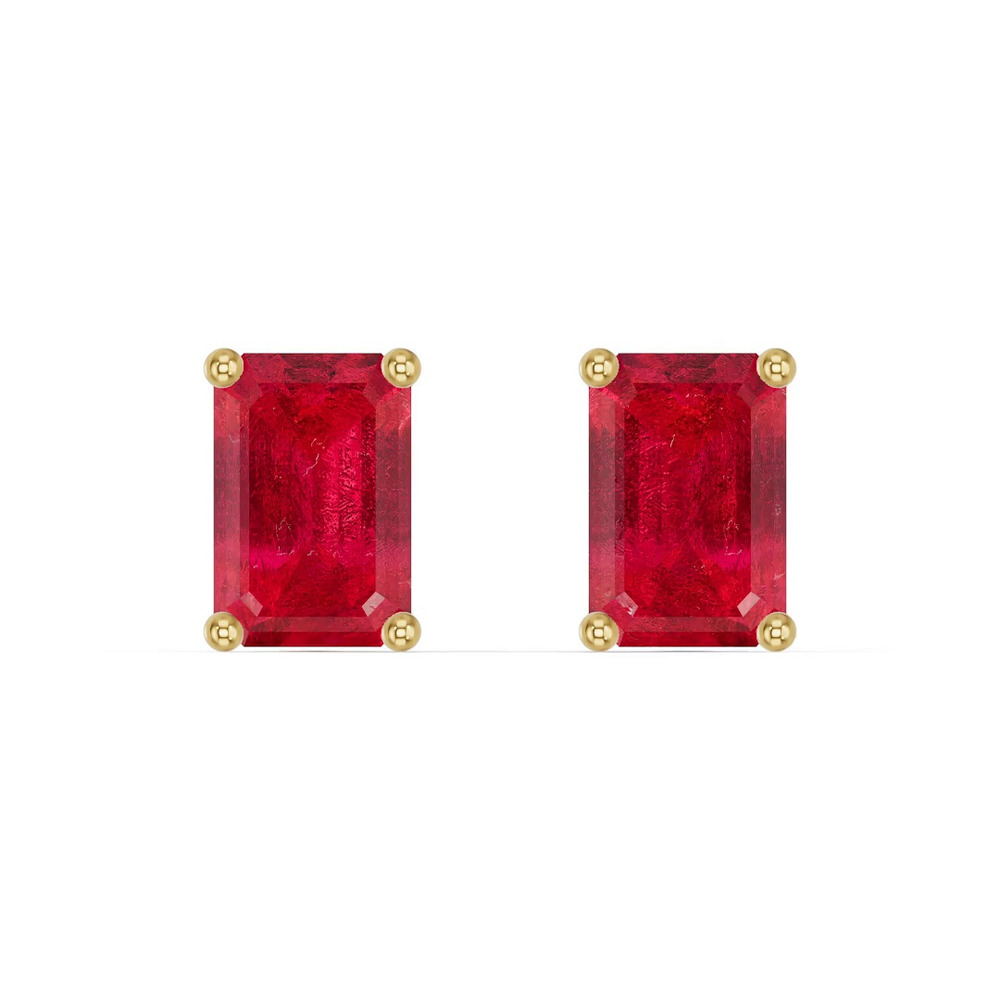 360 degree view of Emerald-Cut Ruby Stud Earrings