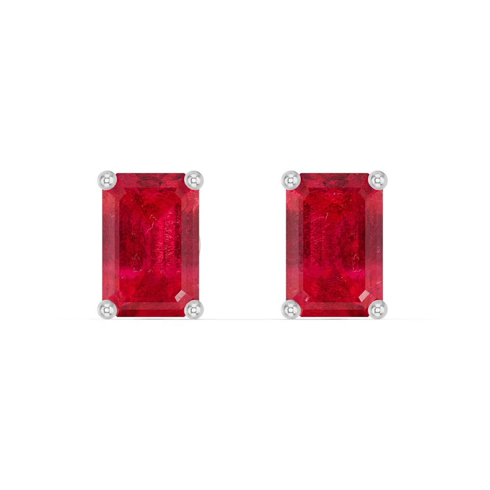 360 degree view of Emerald-Cut Ruby Silver Stud Earrings