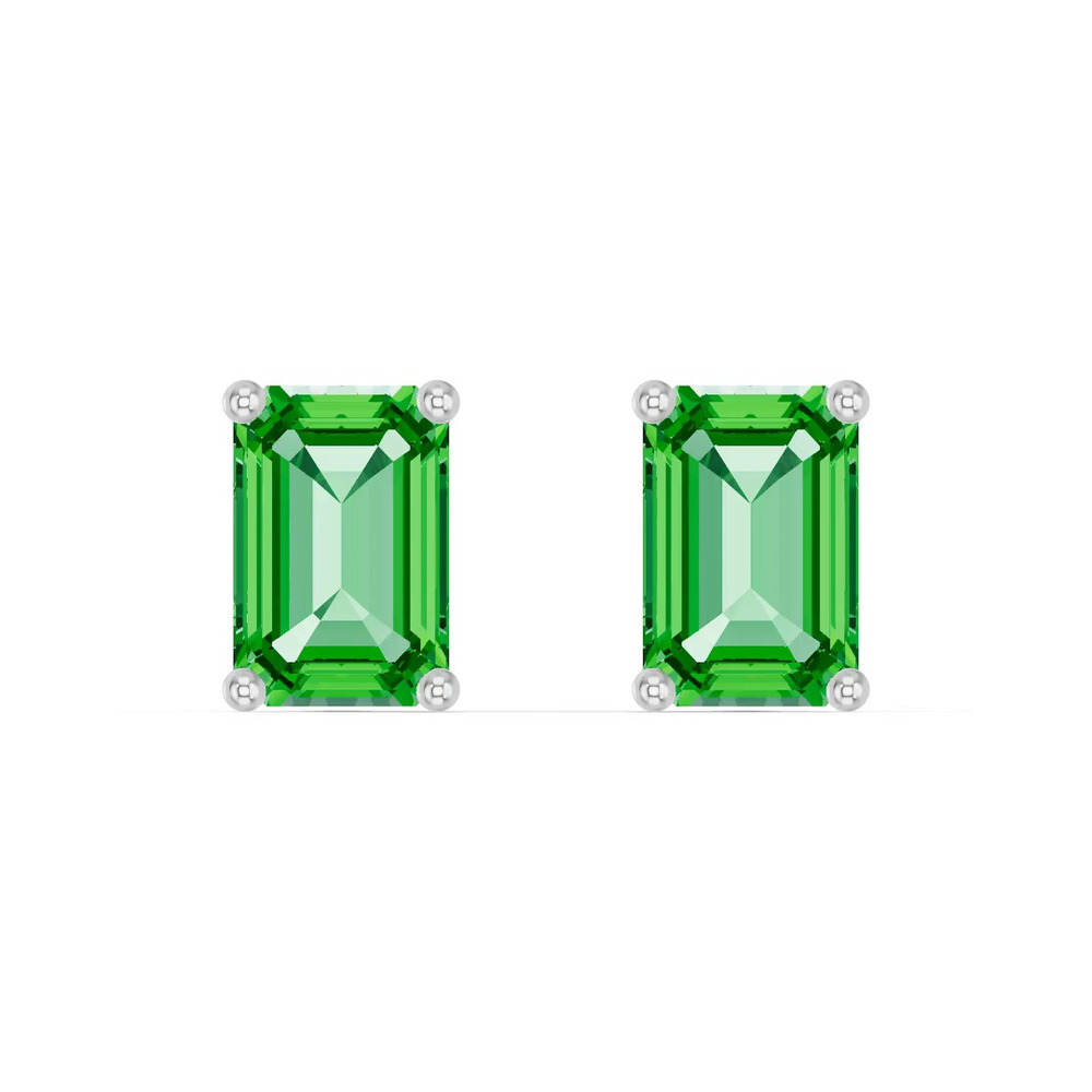 360 degree view of Emerald-Cut Tsavorite Silver Stud Earrings