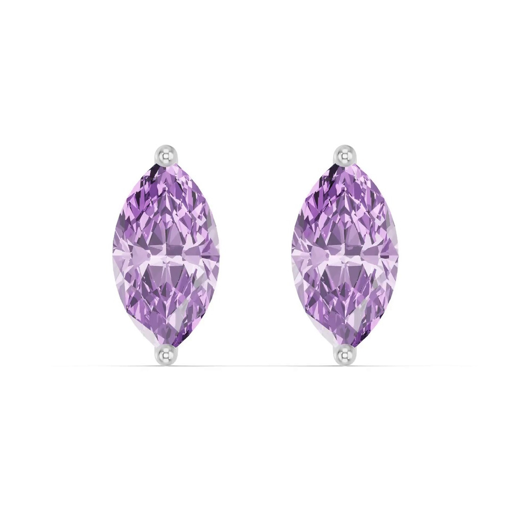 360 degree view of Marquise Amethyst Silver Stud Earrings