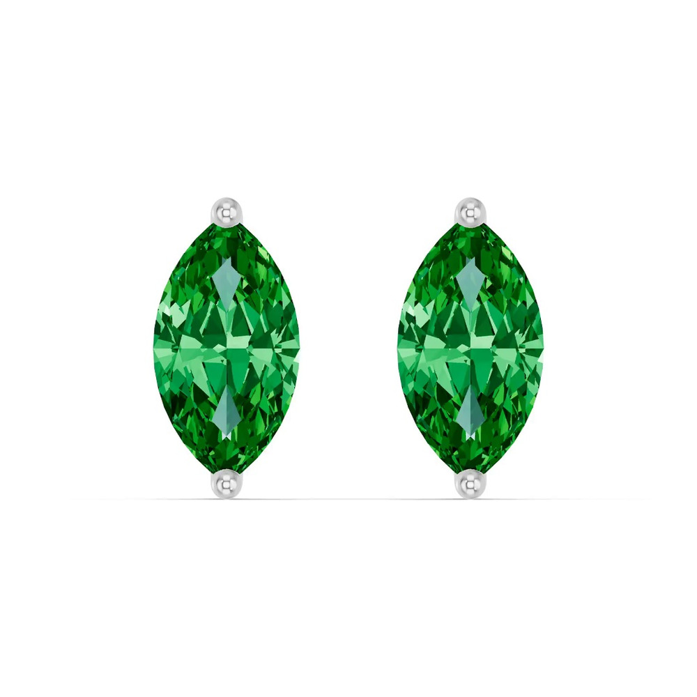 360 degree view of Marquise Emerald Silver Stud Earrings