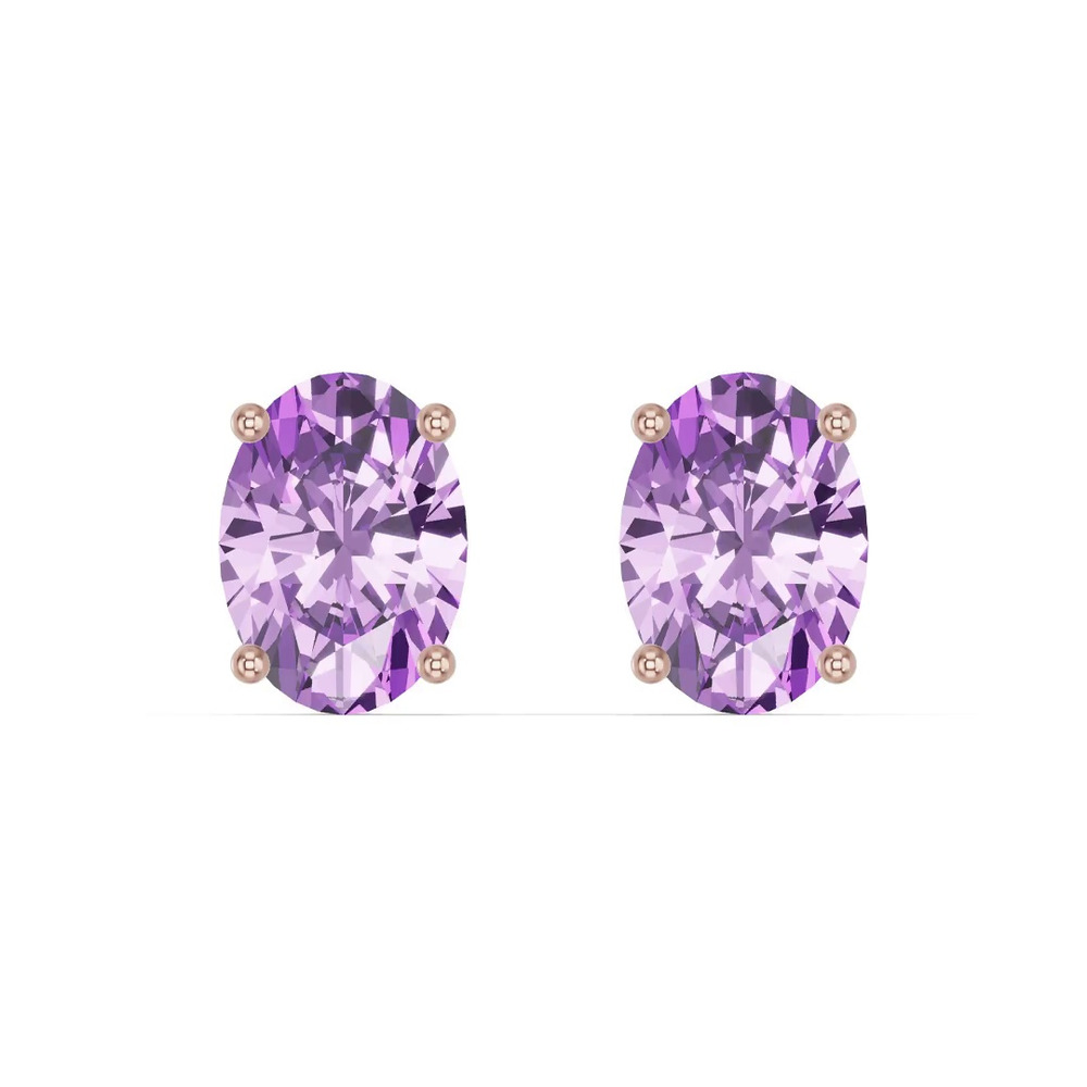 360 degree view of Oval Amethyst Stud Earrings