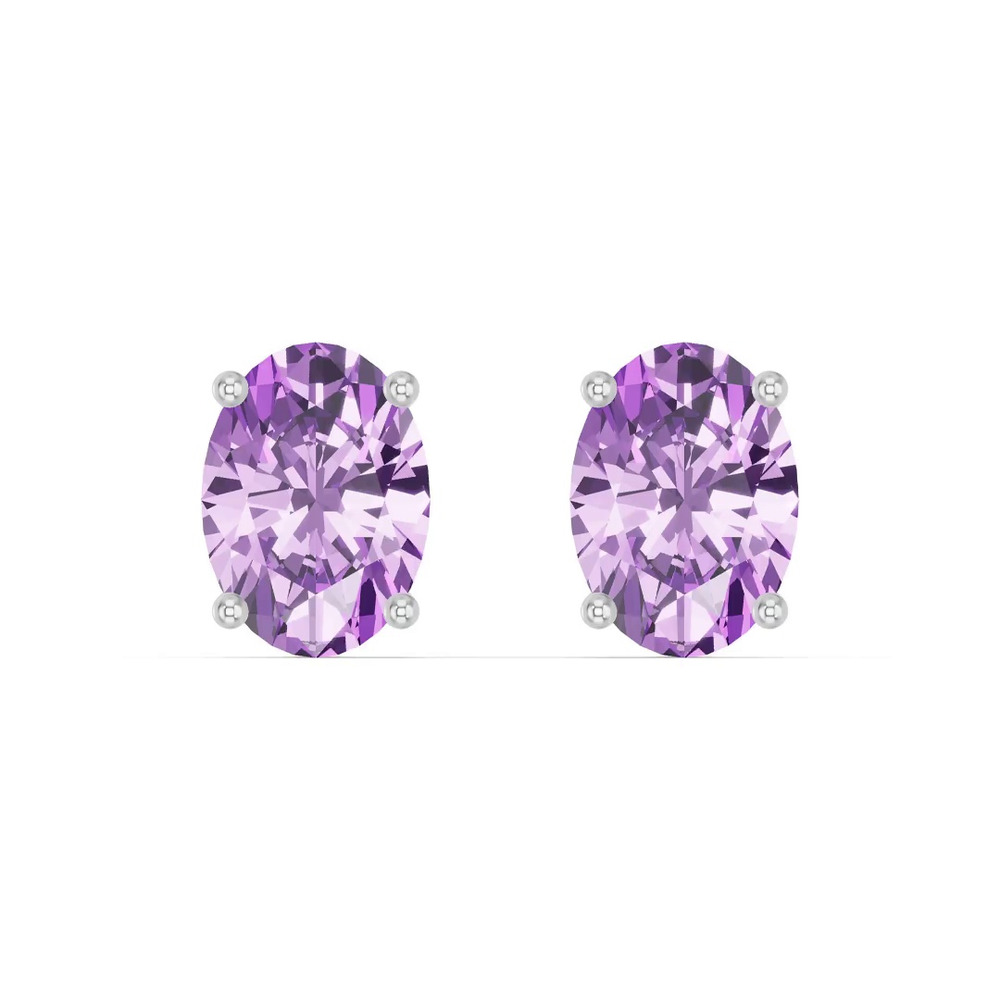 360 degree view of Oval Amethyst Silver Stud Earrings