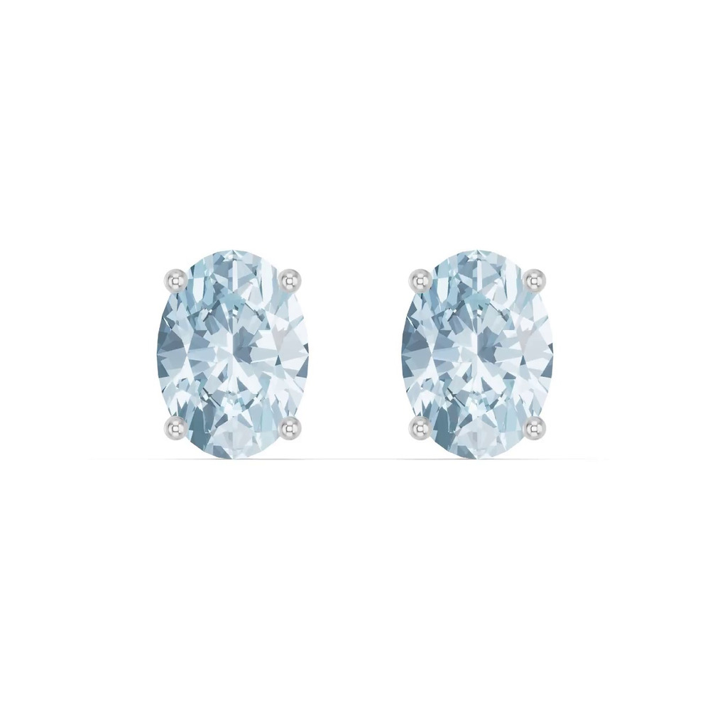 360 degree view of Oval Aquamarine Silver Stud Earrings