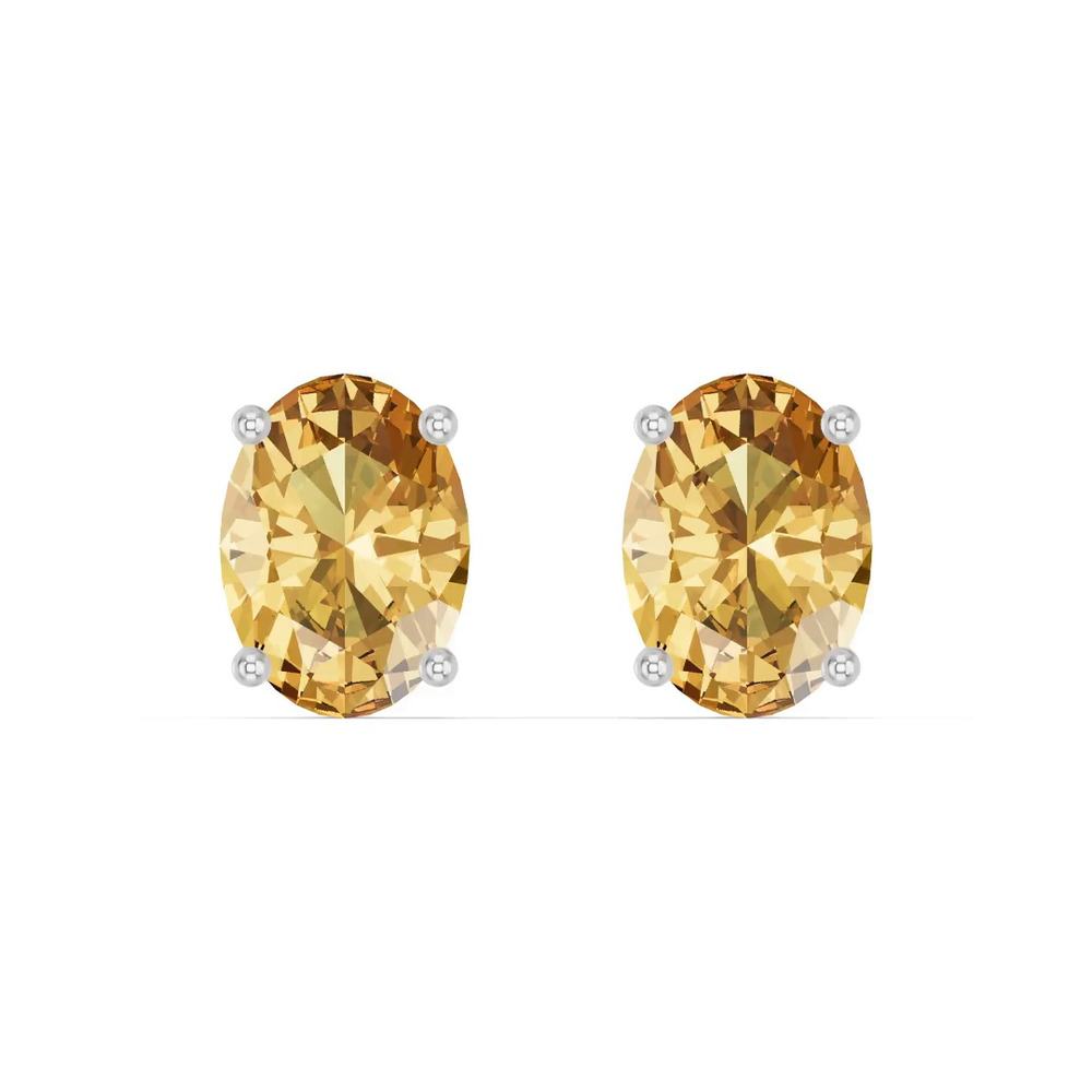 360 degree view of Oval Citrine Silver Stud Earrings
