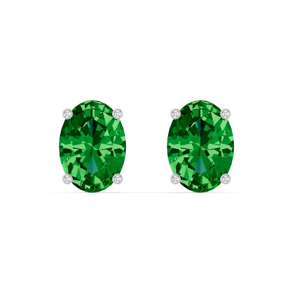 360 degree view of Oval Emerald Silver Stud Earrings