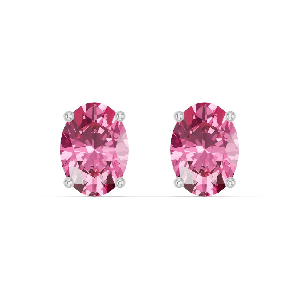 360 degree view of Oval Pink Tourmaline Silver Stud Earrings