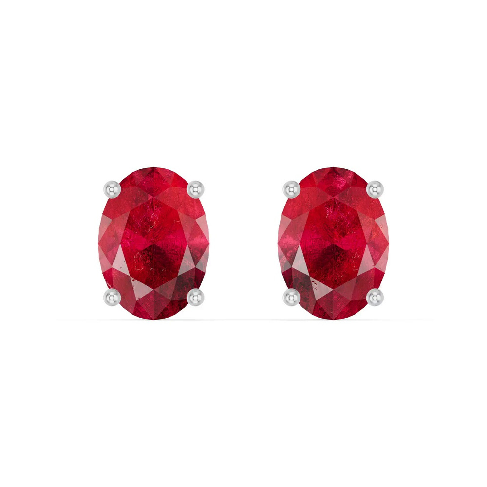 360 degree view of Oval Ruby Silver Stud Earrings