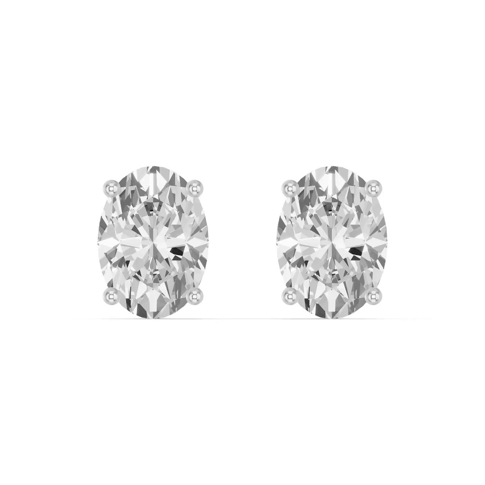 360 degree view of Oval Lab Diamond Silver Stud Earrings