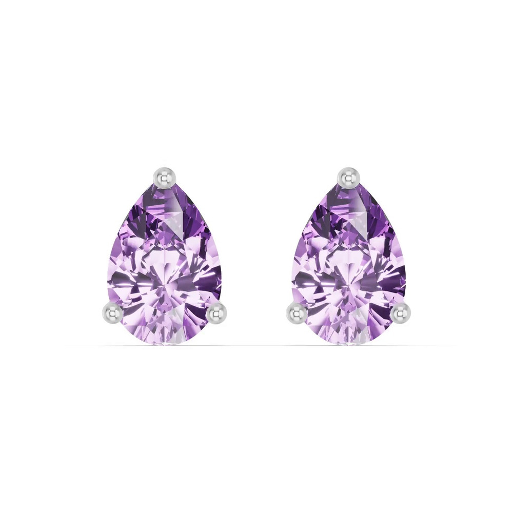 360 degree view of Pear-Shaped Amethyst Silver Stud Earrings