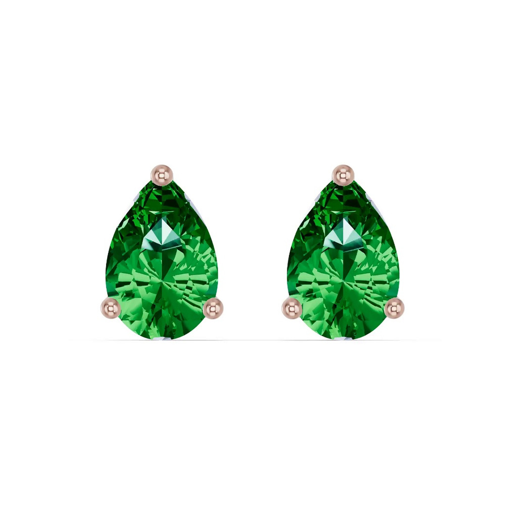 360 degree view of Pear-Shaped Emerald Stud Earrings