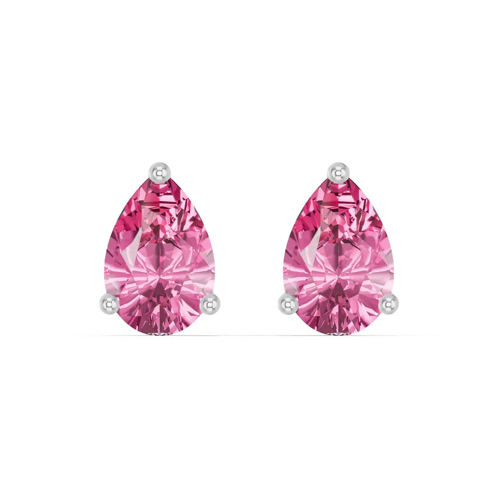 360 degree view of Pear-Shaped Pink Tourmaline Silver Stud Earrings