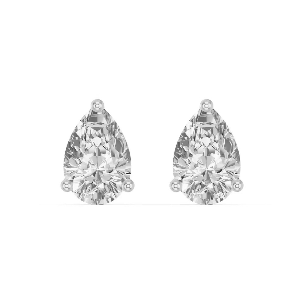 360 degree view of Pear-Shaped Lab Diamond Silver Stud Earrings