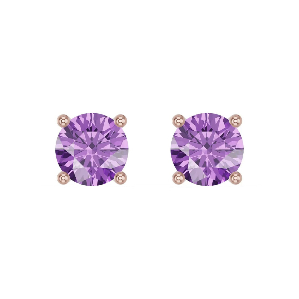360 degree view of Round Amethyst Stud Earrings