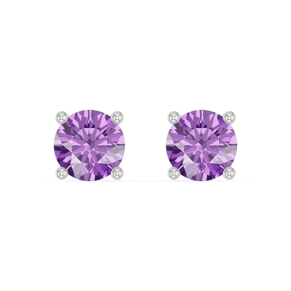360 degree view of Round Amethyst Stud Earrings