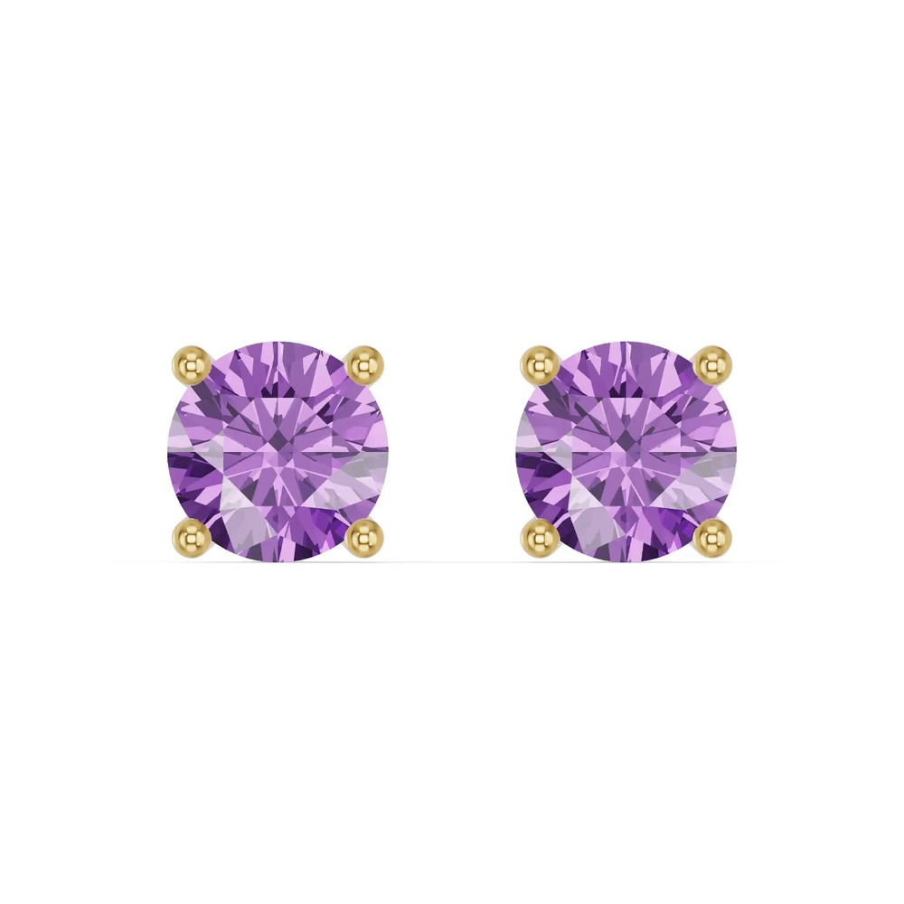 360 degree view of Round Amethyst Stud Earrings